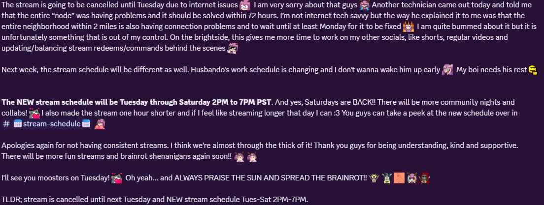 MooseDeduce's tweet photo. Stream is cancelled until Tuesday 😓 I am so sorry, my internet has been the worst lately and it will take a few days to fix. I'm bummed but I'll work on making more content on other platforms in the meantime! Thanks for understanding ❤️ More details below 👇 https://t.co/ngeh9b5GDy
