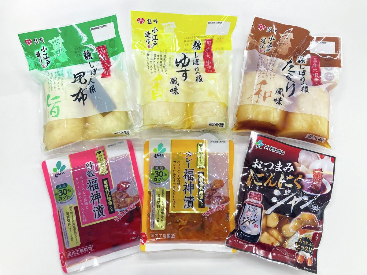shinshin_0729's tweet photo. 6月13、14日に埼玉県川越市で開催される「彩の国カレーまつり2026」に漬物メーカーの塩野と新進が出店✨ イベント当日ブースで販売・スタンプを集めると先着でもらえるお漬物６種をセットでプレゼント！

1⃣糖しぼり大根 昆布（塩野）
2⃣糖しぼり大根 ゆず風味（塩野）
3⃣糖しぼり大根 たまり風味（塩野）
4⃣食彩ぷらす 特級福神漬（新進）
5⃣食彩ぷらす カレー福神漬（新進）
6⃣おつまみにんにくジャン風味（新進）