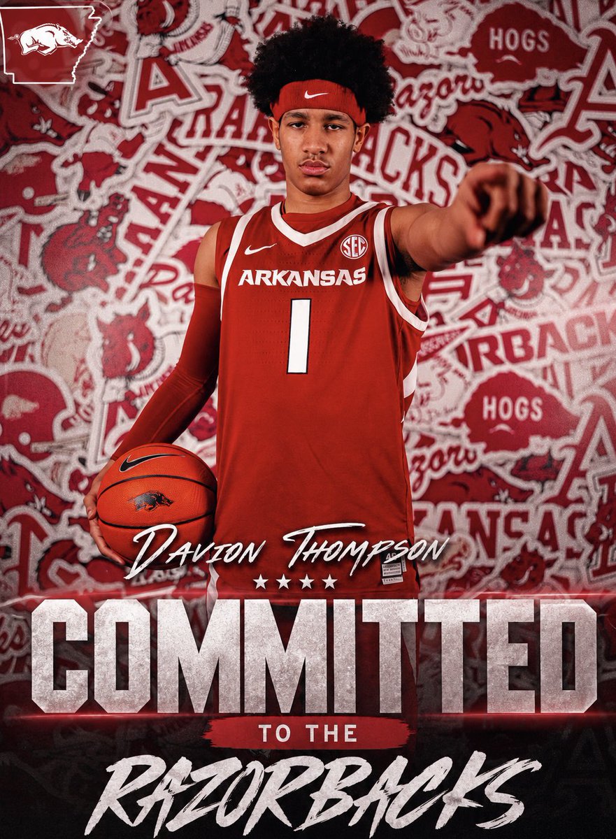 KayserHoops's tweet photo. NEWS: 2027 4⭐️ Davion Thompson has committed to Arkansas, he told @LeagueRDY.

The 6-foot-2 lefty out of Bolingbrook, Illinois chose the Razorbacks over Baylor, Michigan and Vanderbilt amongst many others.

#27 in the @SCNext100. https://t.co/obP1EbSRal