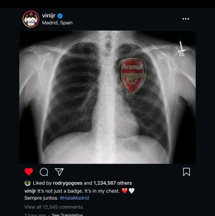 SaniEdwin149731's tweet photo. Vini to Arsenal do you agree with the transfer updates?
#Xusers #Gunnersfamily https://t.co/a3UrLptoZ4