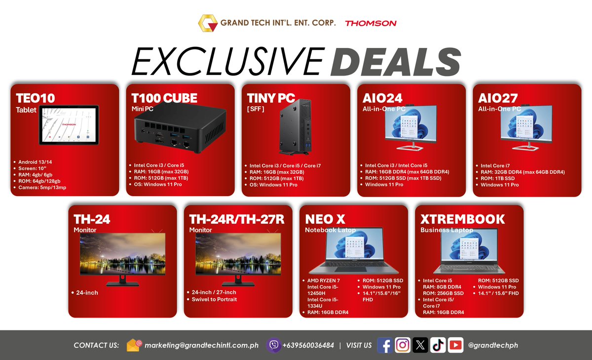 grandtechph's tweet photo. GRAND TECH EXCLUSIVE DEALS
11 June 2026
#Canon, #Epson, #ECLine, #HiStone, #Allthings, #iMIN, #Honeywell, #Urovo, #Thomson, #SOTI, #Wacom, #Tiandy, GRAND TECH #Consumables
Distributed by GRAND TECH INTL ENT CORP
marketing@grandtechintl.com.ph
Viber: +639560036484 https://t.co/TKkFaz1QxK