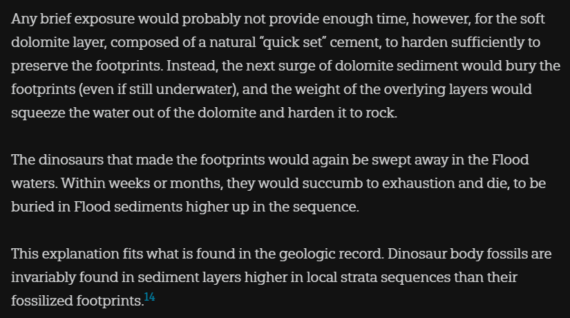 BiggerTerror's tweet photo. @23rdPlayable @creationnews I still don't see how that's relevant. also, stratigraphic refers to strata. you can't have a stratigraphic gradient w/o strata.

as for the footprints... https://t.co/56cshtZgjc