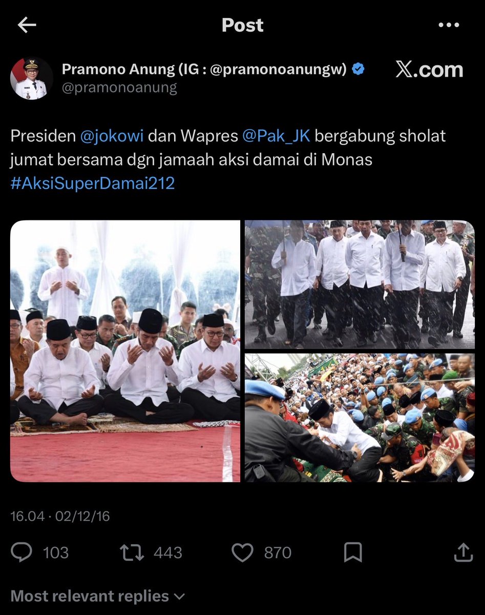 sejak2006's tweet photo. salah satu seskab terlama indonesia itu pak @pramonoanung. menjabat 2015-2024.
selanjutnya menjadi Gub DKI.

dulu masih suka ngetweet

misalnya saat aksi damai 212,
2 Desember 2016 

dan hari ini,
beliau berulang tahun

sebetulnya ada satu kagi yang ulang tahun.
ada yang bisa tebak?
