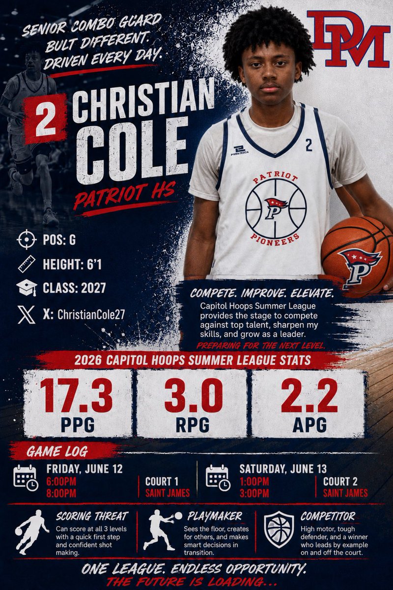ChristianCole27's tweet photo. Here is my schedule for the VHSL live period at The St. James. @PatriotHoops @CoachSherm5 https://t.co/f5SglL8aP0