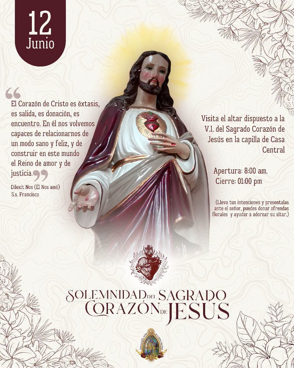 Capirotes_Mad's tweet photo. #CasaCentral | Actividades a realizarse en la Capilla de Nuestra Señora de la Medalla Milagrosa en honor al Sagrado Corazón de Jesús.

#capirotesYmadrileñas #ProcesionesGT https://t.co/oYNPyDXNAc