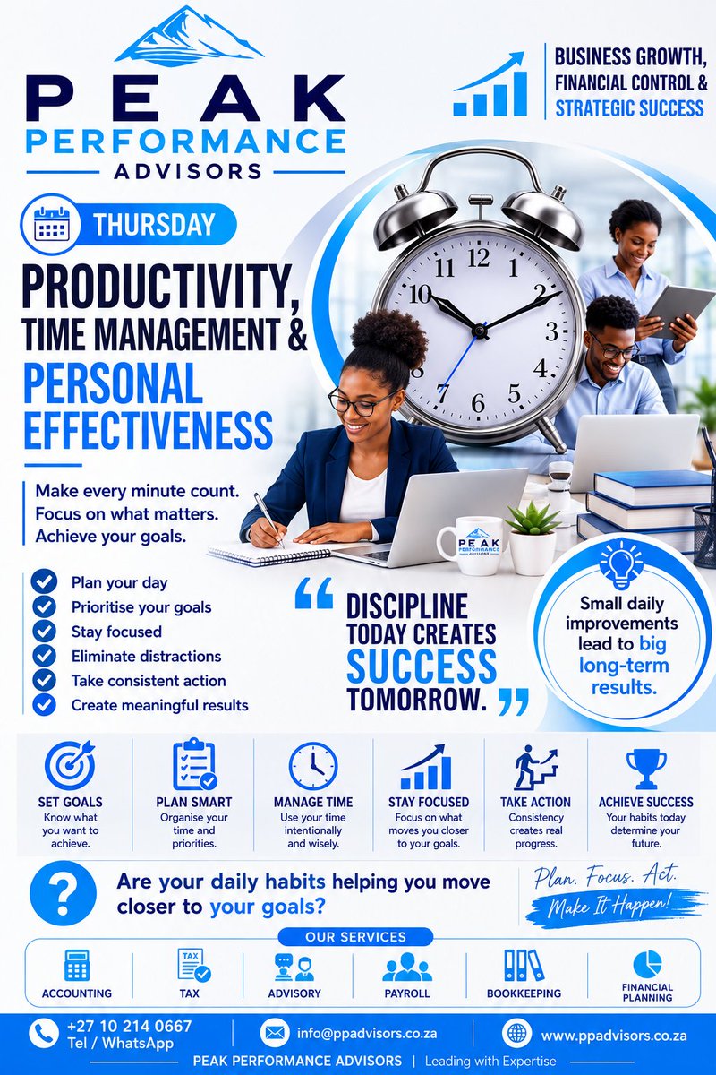 peakp_advisors's tweet photo. Success is rarely determined by how much time we have. It is determined by how effectively we use it.
#Productivity #TimeManagement #PersonalDevelopment #SuccessMindset #GoalSetting #FinancialSuccess #SelfDiscipline #ProfessionalGrowth #BusinessGrowth #Leadership https://t.co/jgYfa3nDuJ