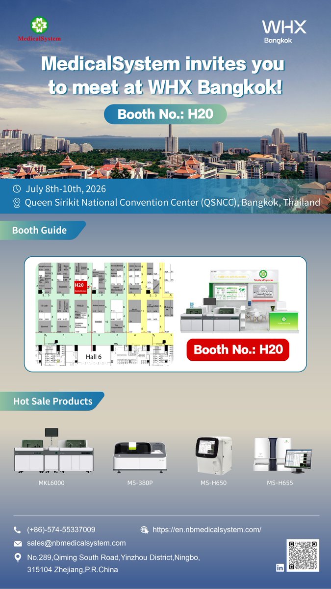 _MedicalSystem's tweet photo. Mark your calendars! 📅
We're heading to WHX Bangkok 2026!
⏰July 8–10, 2026
📍Queen Sirikit National Convention Center (QSNCC), Bangkok
Our Booth: H20
Come meet our team and explore our full lineup of #diagnostic solutions: #Biochemistry, #Chemiluminescence, #Hematology &amp; #POCT. https://t.co/KLMyk3lM1B