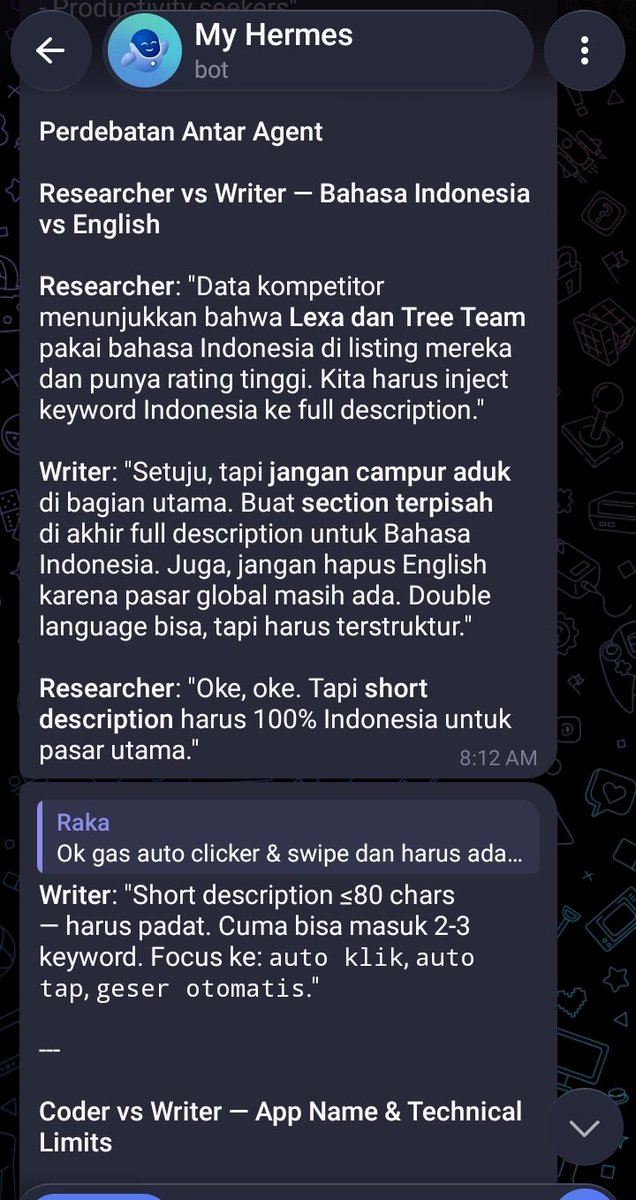 web3hungry's tweet photo. Seru juga liat antar Agent berdebat. Malah hasil output nya jadi lebih bagus ternyata, meski usage token jadi lebih banyak. https://t.co/hDcbTIdnzT