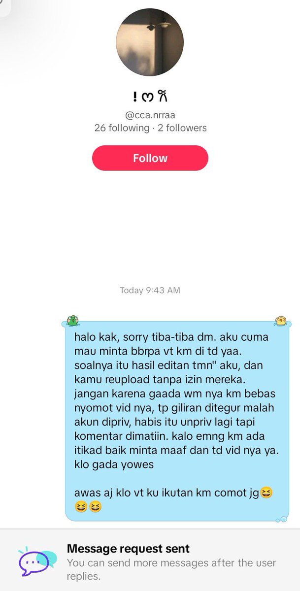 jsulaivey's tweet photo. udh gw dm jg cil, kayanya 5 detik lagi akun gw di block... https://t.co/A3h3BJvAOK