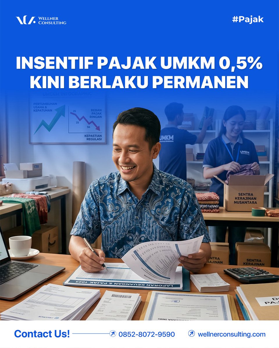 wellnerconsuly's tweet photo. ❗️INSENTIF PAJAK UMKM 0,5% KINI BERLAKU PERMANEN ❗️

Komen “ BELAJAR “ saya akan kirim Perubahan, Risiko, dan Strategi menghadapi Aturan Baru Pajak UMKM 2026 secara detail.

#breakingnews #umkm #bisnis #webinargratis #pajak https://t.co/4iKx8iJVzX
