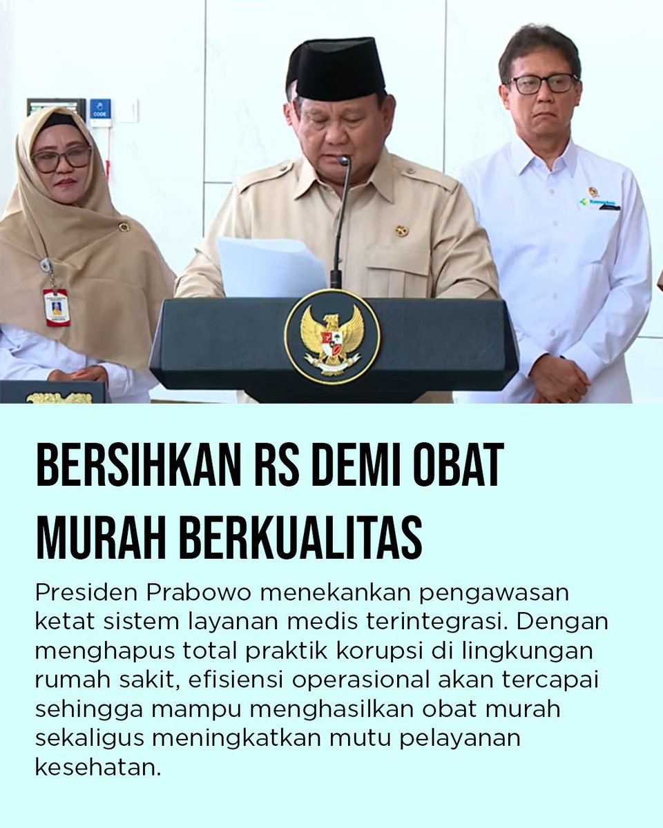 Nananatry1's tweet photo. program penurunan harga obat presiden Prabowo memberi peringatan keras agar seluruh rs bebas korupsi Reformasi Kesehatan Indonesia
#ObatMurahBerkualitas https://t.co/h8rRX5a8dV