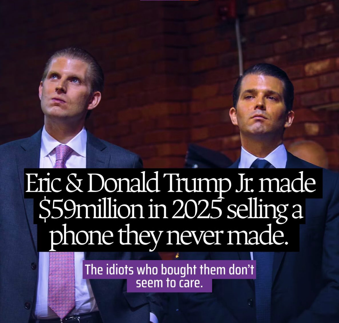 MbjDrummerr's tweet photo. @DonaldJTrumpJr @rumblevideo The #PedoPresTrumpstein family are shysters. They’ll do anything and say anything to get your money.
#Crooks
#Dishonest
#NoGoodScoundrels https://t.co/f50Zplftkf