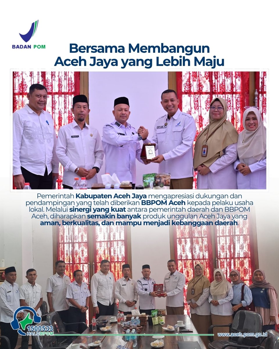 bpomaceh's tweet photo. Bersatu Kawal Obat dan Makanan Aman!  #SahabatBPOM, “Produk yang aman dan berkualitas bukan hanya melindungi masyarakat, tetapi juga menjadi kunci kemajuan UMKM daerah.”  #BPOMAceh #AcehJaya #BPOMRI #KolaborasiUntukNegeri https://t.co/4N5R8yidNo