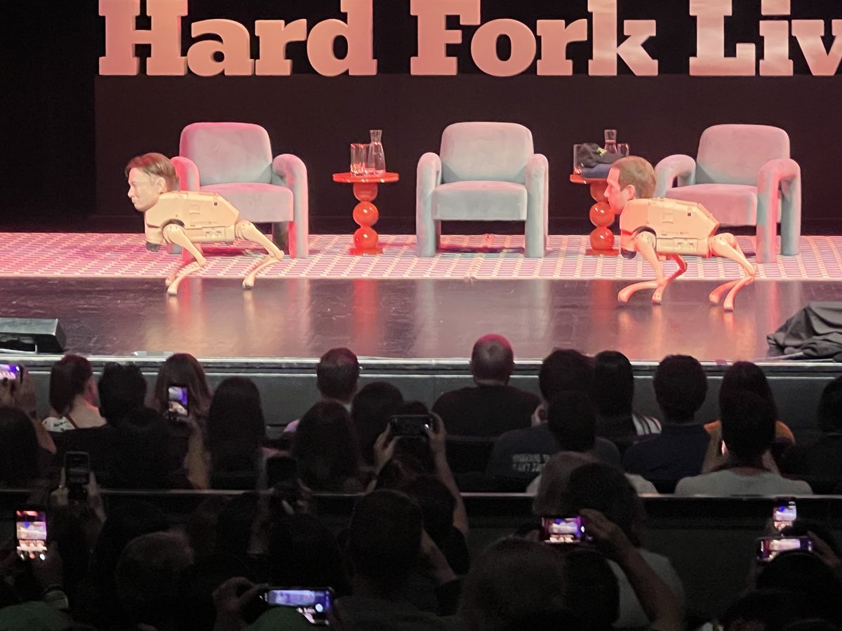salarora's tweet photo. Elon &amp; Zuck: a futuristic view from Hard Fork Live!!! https://t.co/2hQchfkWsM