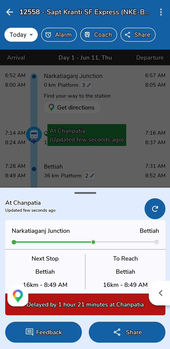 Salauddinllb086's tweet photo. #व्यवस्था #Train_Late #Rail #Bihar 
ये ट्रेन लगातार लेट हो रही है, कृपा समय पर ध्यान दें..
1 H 21 Min Late 
Train 🚆 No 12558
@PMOIndia
@officecmbihar
@AshwiniVaishnaw
@gadbihar
@drmsee1
@Spjdivn
@Srdomspj
@EasternRailway
@RailwaySeva
@ECRlyHJP
@RailMinIndia
@ECRlyHJP
@RPF_INDIA https://t.co/bdpXfIAuvY
