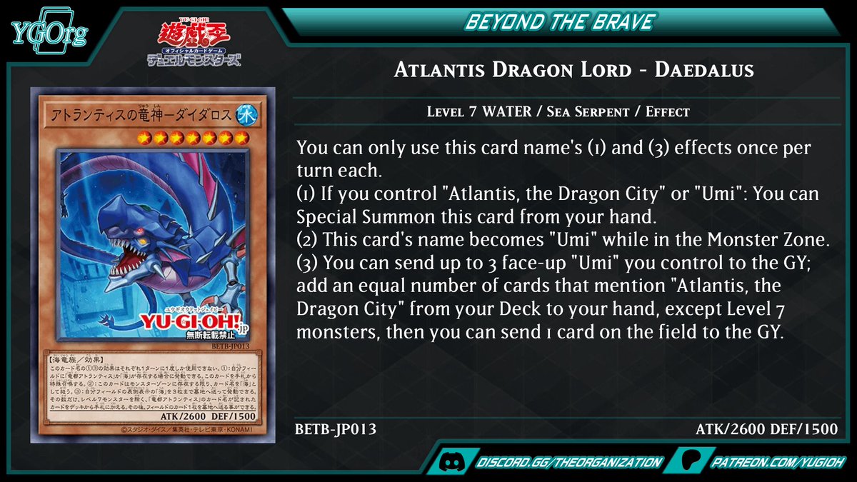 ygorganization's tweet photo. ◆ Beyond The Brave ◆
The unc of Sea Serpents returned!
#yugioh #遊戯王 https://t.co/lY3NW9nFwJ