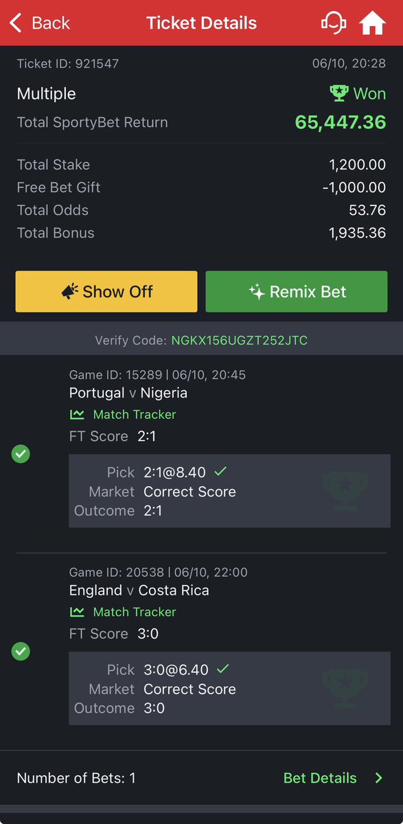 WinningArena01's tweet photo. Correct score on Portugal vs Nigeria and England vs Costa Rica Boom 💥 😂

#correctscore #nigeria #portugal #sportybet https://t.co/5A9RA8NrFq