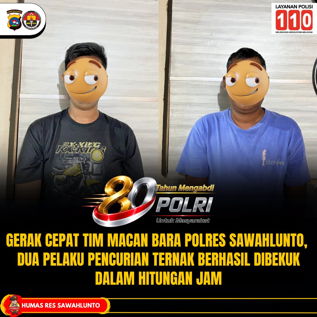 Polres_SWL's tweet photo. Tim Macan Bara Sat Reskrim Polres Sawahlunto kembali menunjukkan respons cepat dalam mengungkap tindak pidana yang meresahkan masyarakat. Kali ini, dua orang terduga pelaku pencurian hewan ternak berinisial A dan M berhasil diamankan kurang dari 24 jam. https://t.co/OQdvHA2Eag