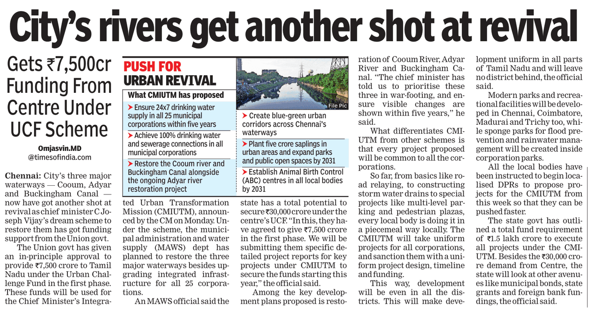 dmuthuk's tweet photo. When it rains, it pours.

Centre has approved Rs.7500 crores to revive Chennai's three main waterways. https://t.co/XoKWbR8w57