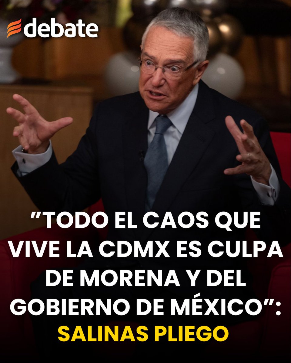 ELDEBATE's tweet photo. 🔴🗣️  El empresario Ricardo Salinas Pliego responsabilizó a Morena y al Gobierno de México por las afectaciones y movilizaciones que se han registrado en la Ciudad de México durante los últimos días, en medio de las protestas encabezadas por la CNTE y otras organizaciones sociales. 🇲🇽

#RicardoSalinasPliego #Morena #CDMX #CNTE #ClaudiaSheinbaum #Mundial2026 #PolíticaMexicana