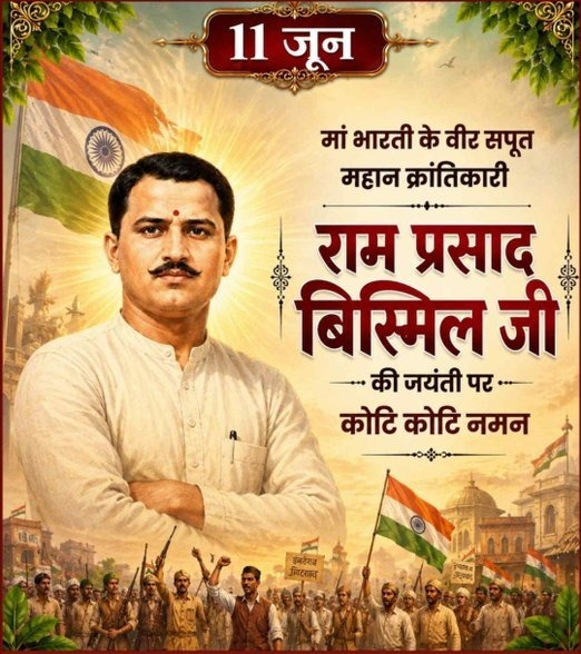 AmbikaGoel6's tweet photo. भारत माता के वीर सपूत, काकोरी कांड के महानायक और अमर क्रांतिकारी पंडित राम प्रसाद बिस्मिल जी की जयंती पर भावपूर्ण श्रद्धांजलि। 🙏🇮🇳

#RamPrasadBismil #IndianHeroes https://t.co/LYg9BMt59h