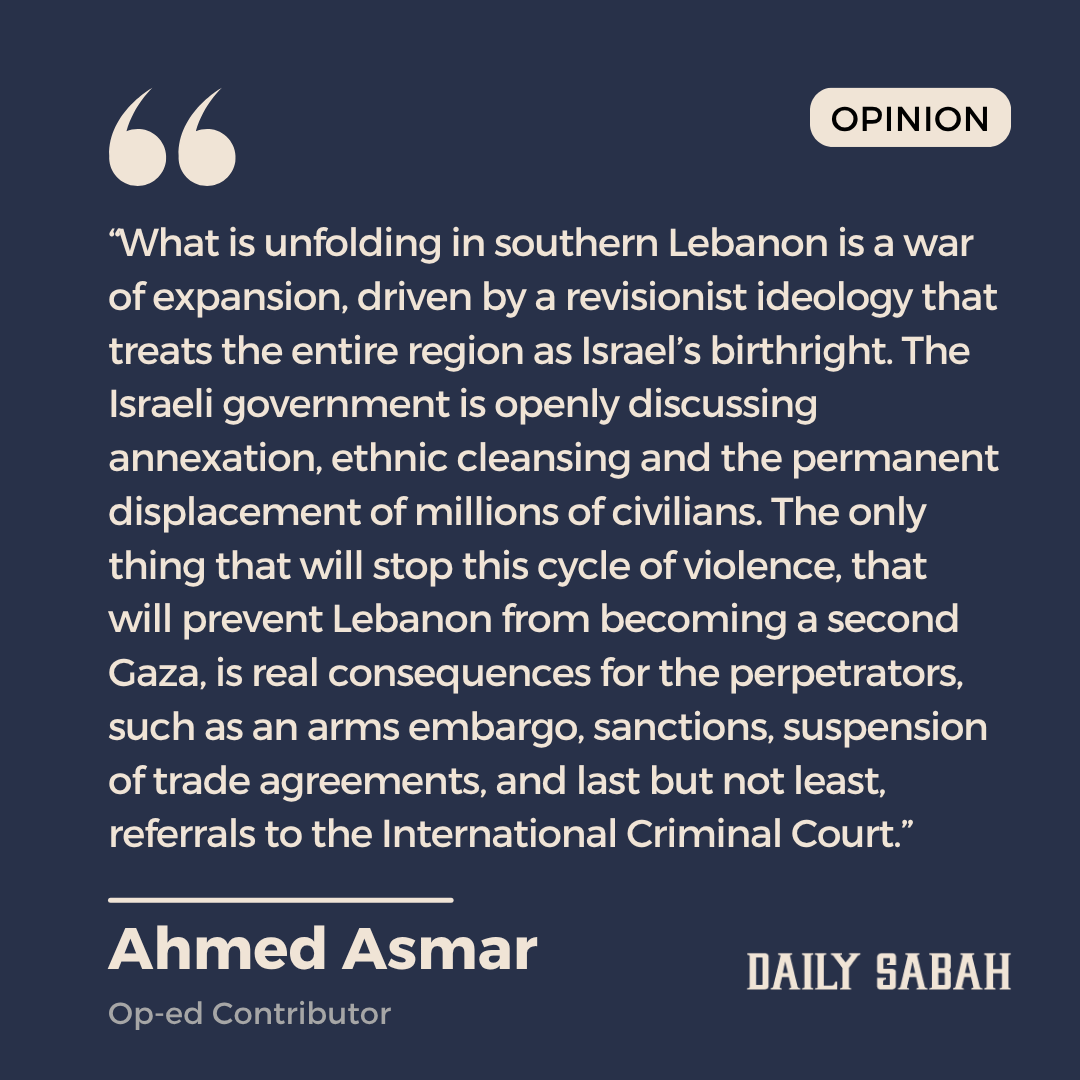 DailySabah's tweet photo. Lebanon is the new Palestine: Israeli empire grows day by day - by Ahmed Asmar | DS Opinion
https://t.co/5vKZhgVgS2 https://t.co/gYZyisPx3D