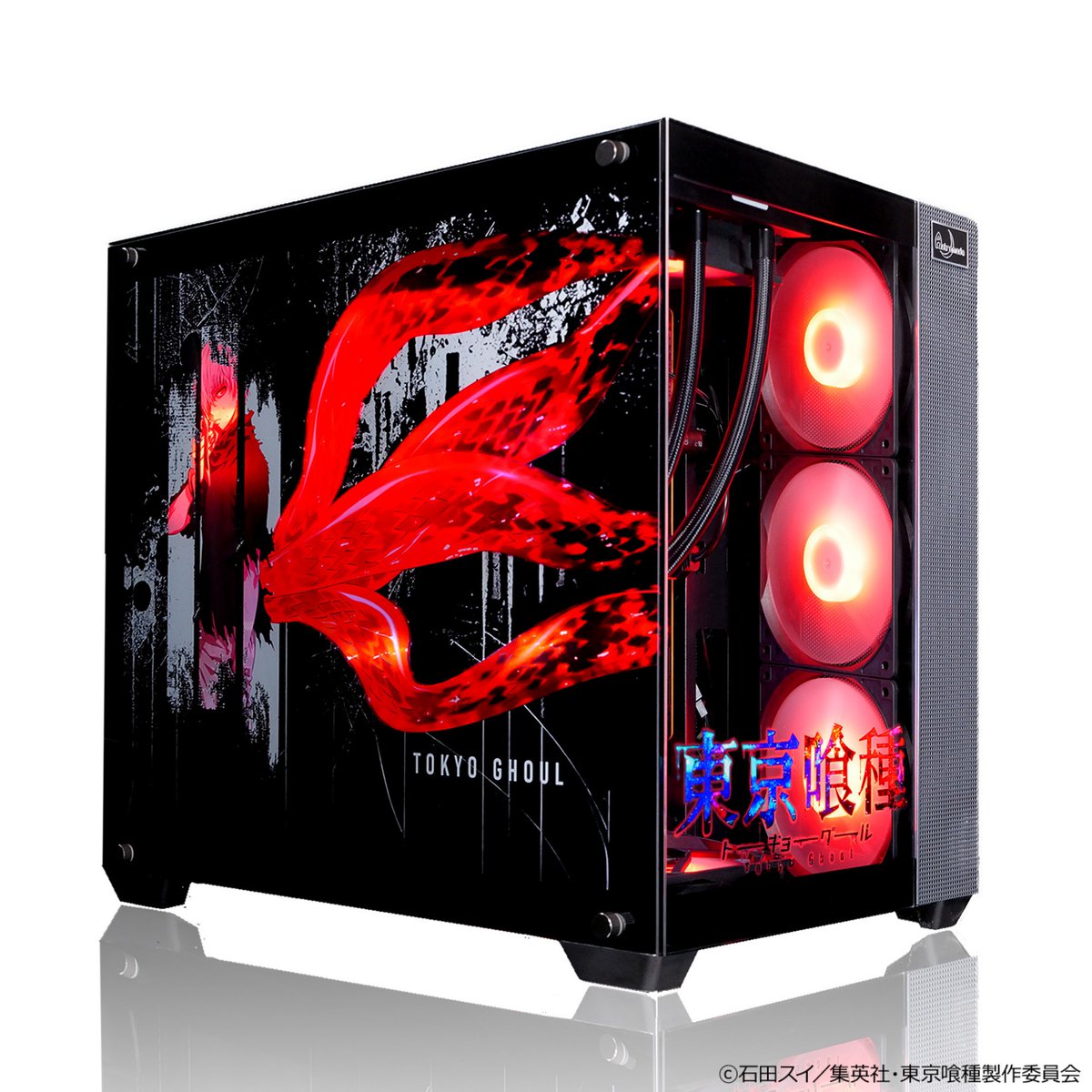 Astromeda_JP's tweet photo. TVアニメ『東京喰種トーキョーグール』×Astromeda
コラボゲーミングPCが発売中✨

PC内部に搭載されたRGBパーツの照明がパネルに印刷された金木とカグネに漏れ出すデザインとなっており、美しいライティングを演出！

どこから見ても楽しめるデザインになっております✨

詳細はコチラ。