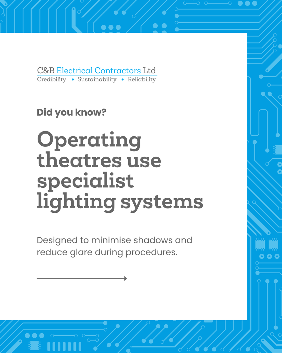 CandBElec's tweet photo. Did you know? ⚡

Operating theatre lighting is specifically designed to support visibility, precision and concentration during procedures.

#Electrician #ElectricalContractor #Healthcare https://t.co/4657v4Uchl