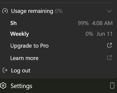 xunxuntj's tweet photo. "Usage remaining: 0%" 🛑
My AI agents just went on strike because I ran out of Codex tokens. Back to being a manual engineer who actually has to write his own syntax, I guess. Someone send a Pro upgrade. 😭💻
#BuildInPublic #AI #DeveloperLife #Codex #CodingHumor https://t.co/lABBfex8FV