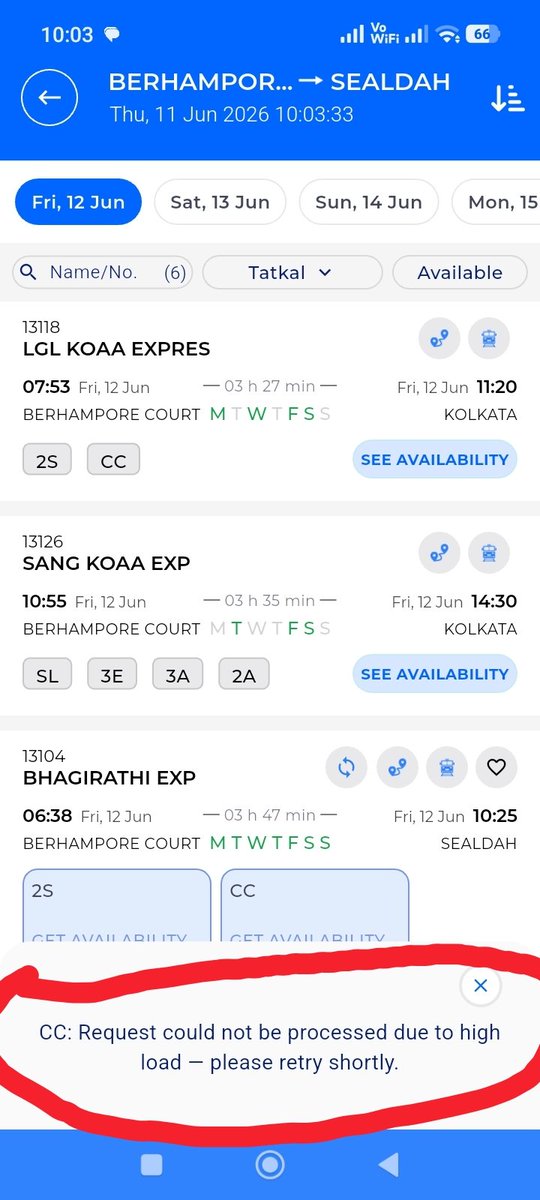 babai4null's tweet photo. @RailMinIndia @RailOneIndia @AshwiniVaishnaw 
Since the launch of RailOne app it has become impossible to book a tatkal tickets. Attached are the error message I get everytime! Guide me on how to get a tatkal ticket or rectify the app. It is no good to common men as promised! https://t.co/ukRXzc57fD