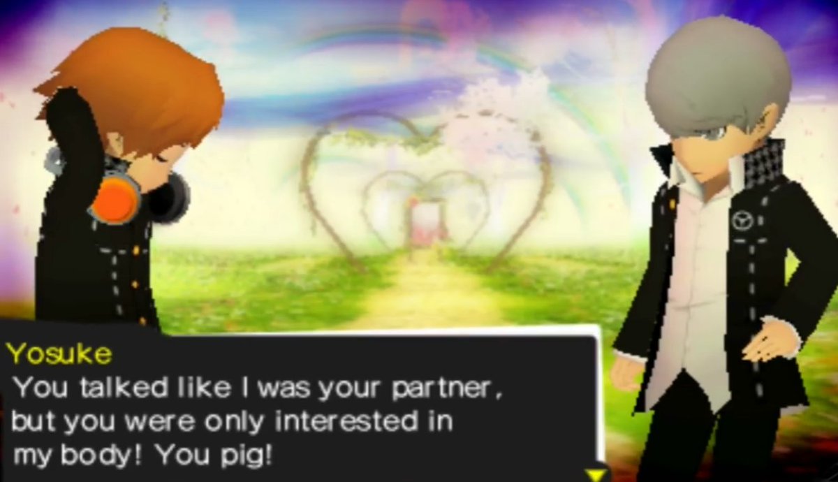 Fallcome69's tweet photo. IM SORRY BUT THIS IS HOW MY BRAIN IMAGINES DIALOGUE AFTER CHEATING ON THE POTENTIAL YOSUKE ROMANCE 😭😭😭 https://t.co/H3sPmUbtR3