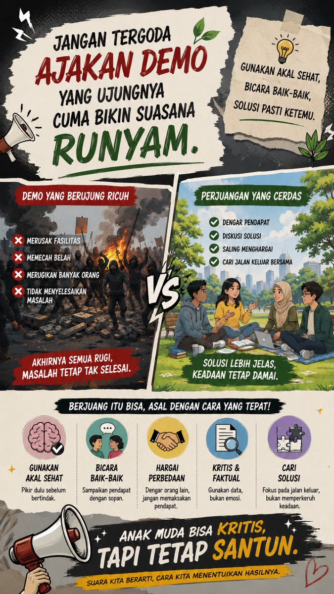 wirsely's tweet photo. 🤍 Semangat peduli sama keadaan itu hal yang bagus banget, tapi jangan sampai terjebak ajakan demo yang malah bikin suasana makin memburuk. Tetap jaga kedamaian dan cari jalan keluar yang bijak ya! https://t.co/7M1wMzTSuN