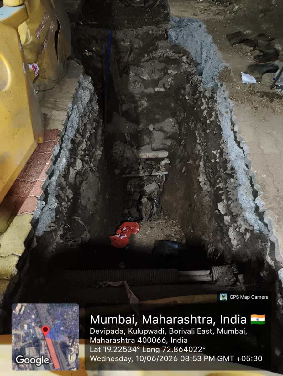 bpkalia's tweet photo. @mybmc @mybmcWardRC @MMRDAOfficial @CMOMaharashtra @MMRDA_TWEET 

Serious concern at Devipada Metro Station, Borivali (E), where deep excavation/digging work is reportedly continuing during the monsoon season. Such excavation in the vicinity of critical metro infrastructure raises concerns regarding soil stability, public safety and potential impact on nearby structures.

If any damage occurs to metro pillars, adjoining infrastructure, public property, or if any major accident takes place causing injury or loss of life, who will be held responsible?

I request @mybmc @MMRDAOfficial to immediately inspect the site, verify all permissions, structural safety reports and monsoon safety compliance measures, and stop the work forthwith if found unsafe or in violation of applicable norms. Appropriate legal action should also be initiated against the contractor and responsible officials in case of any negligence, safety lapse or unauthorized excavation.

Public safety cannot be compromised during the monsoon.

#Borivali #Devipada #MumbaiMetro #MMRDA #BMC #PublicSafety #Monsoon #InfrastructureSafety #Mumbai