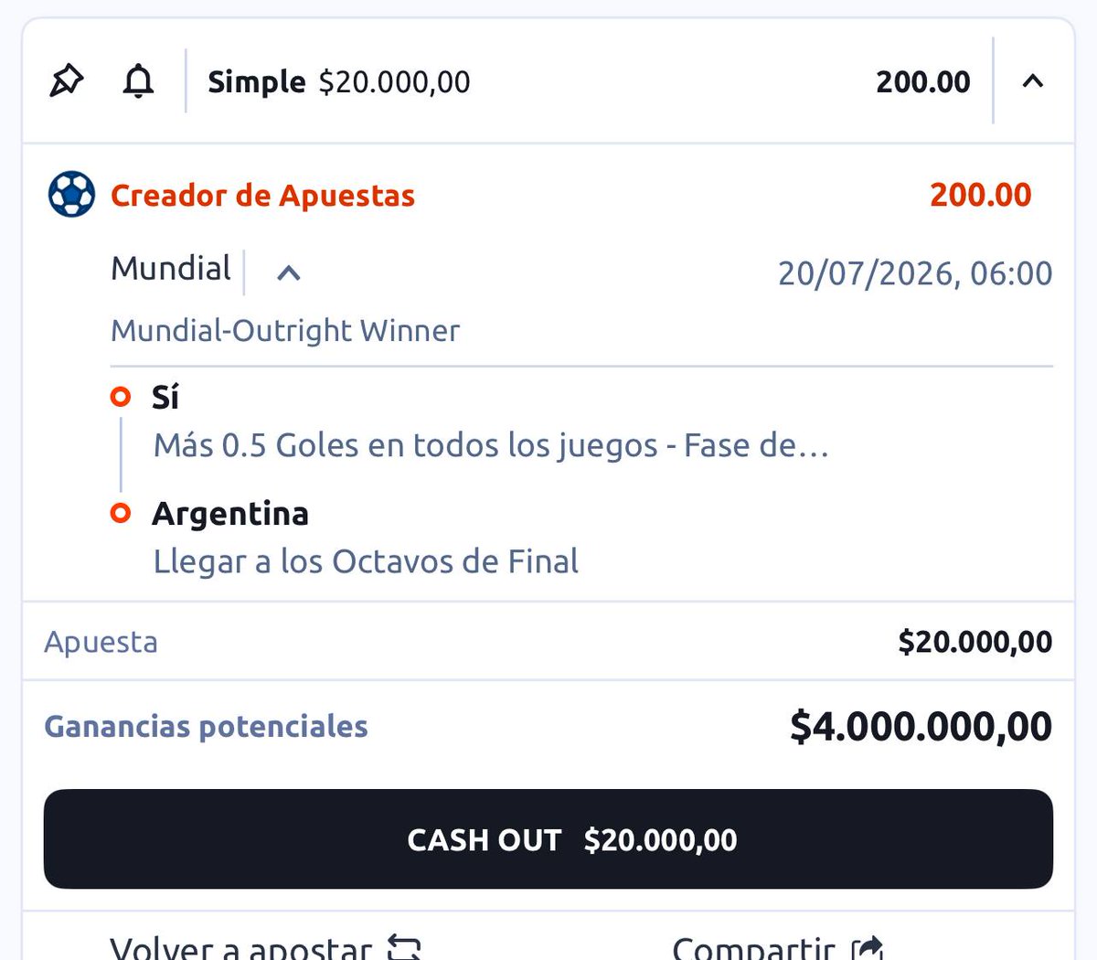 LaBandaDelCash's tweet photo. Es interesante por la cuota. Argentina tiene que pasar caminando y es solo un gol en todos los partidos, no lo veo muy utópico https://t.co/2AhdNQ674L