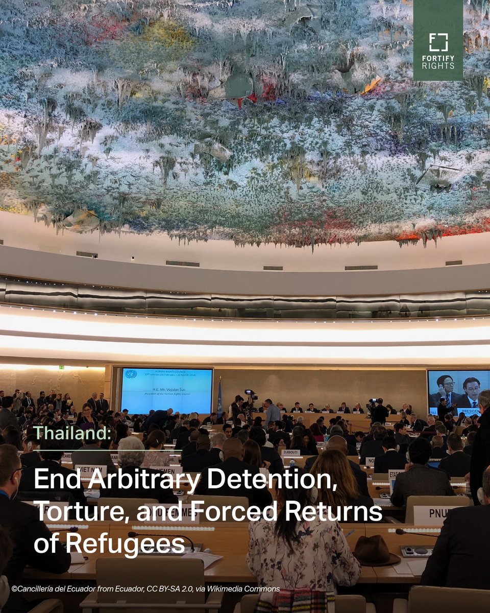 FortifyRights's tweet photo. 🇹🇭 NEW: #Thailand should take immediate steps to end the arbitrary arrest, detention, torture, and forced return of refugees, @FortifyRights said ahead of Thailand’s Universal Periodic Review at the U.N. Human Rights Council this November.

In April, Fortify Rights submitted a stakeholder submission to the U.N. Human Rights Council on Thailand’s human rights record.

“Thailand’s role as a member of the Human Rights Council carries a heightened obligation to take concrete actions to uphold human rights, including for its sizable refugee population,” said Thanida Piyachot, Human Rights Specialist at Fortify Rights.

Read the full news release: https://t.co/Vgw4t8l3kP

Read the report: https://t.co/nosLzMn67d
