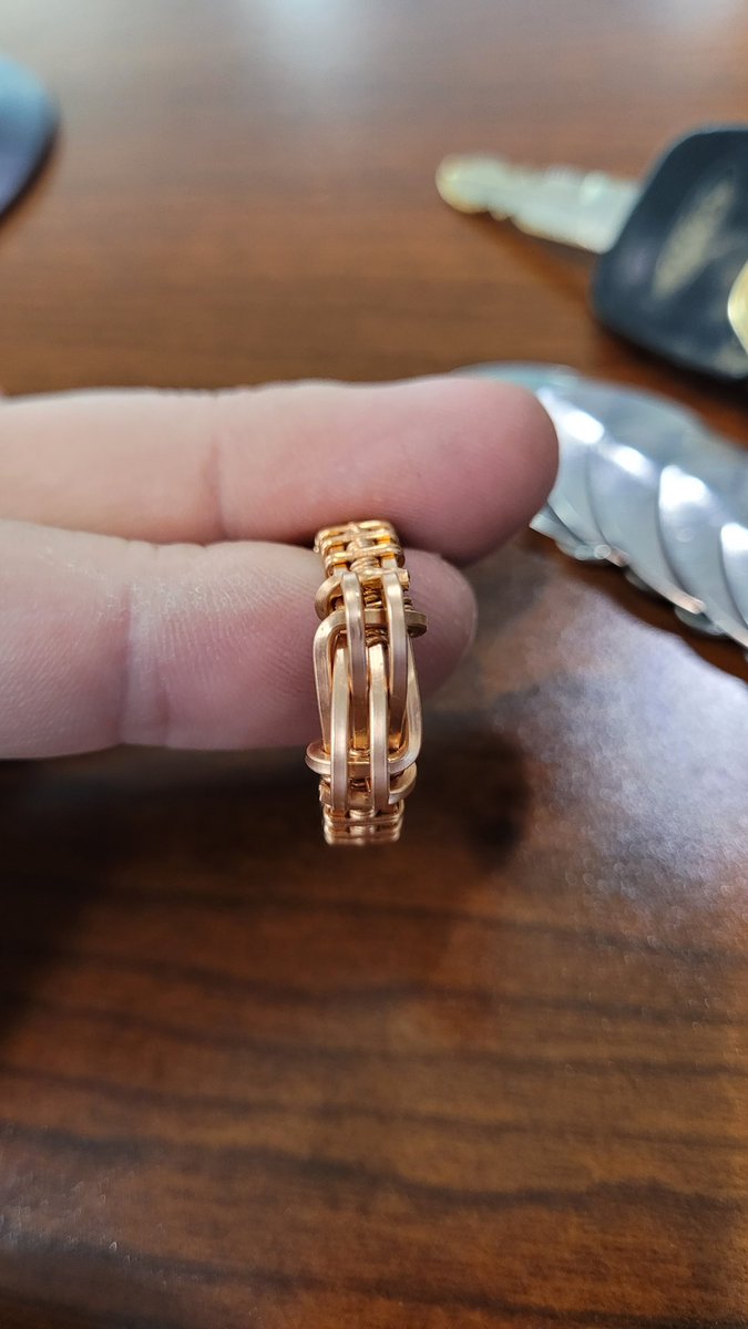 RevFox84's tweet photo. My work day was filled with meetings that should have been emails and vice versa.

So I made a ring!

16ga HH square copper and 24ga DS round copper. https://t.co/xD5H8D18yh