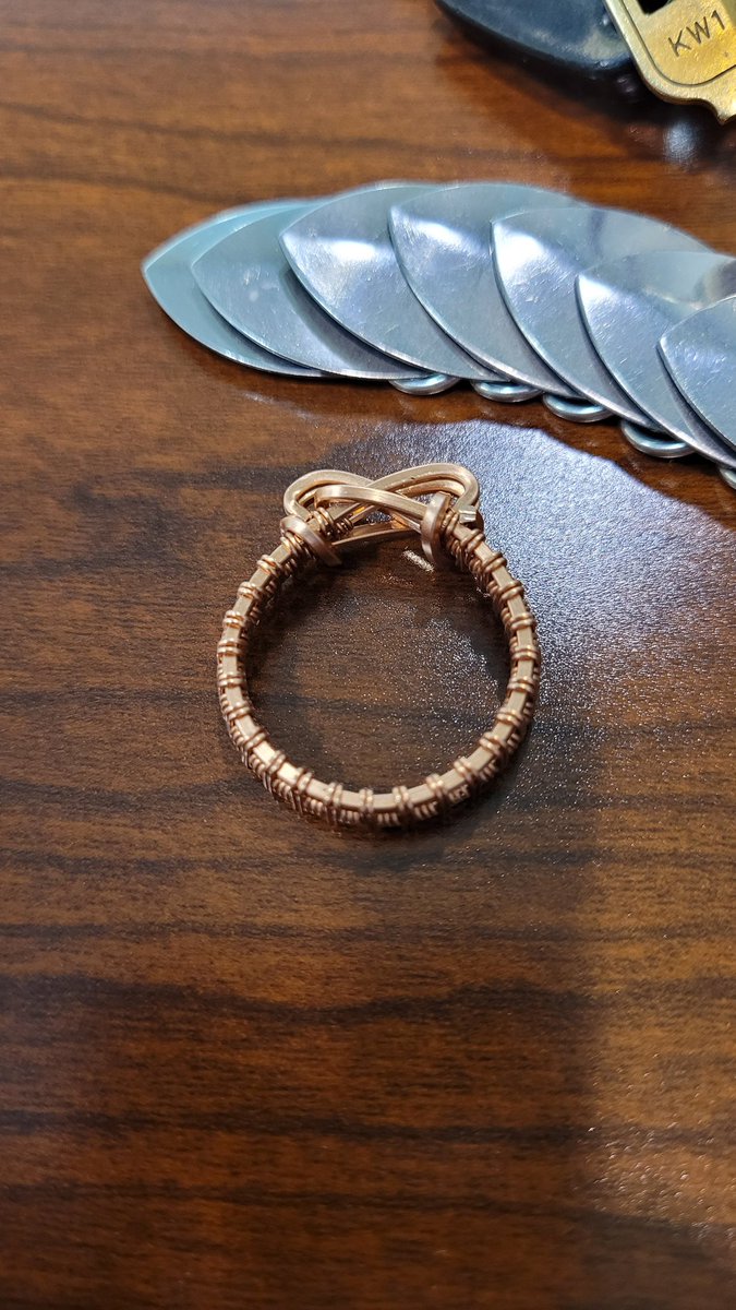 RevFox84's tweet photo. My work day was filled with meetings that should have been emails and vice versa.

So I made a ring!

16ga HH square copper and 24ga DS round copper. https://t.co/xD5H8D18yh