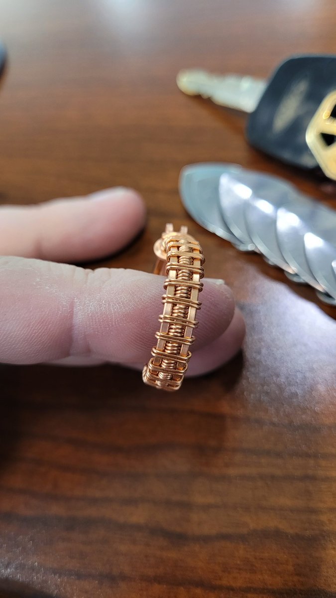 RevFox84's tweet photo. My work day was filled with meetings that should have been emails and vice versa.

So I made a ring!

16ga HH square copper and 24ga DS round copper. https://t.co/xD5H8D18yh