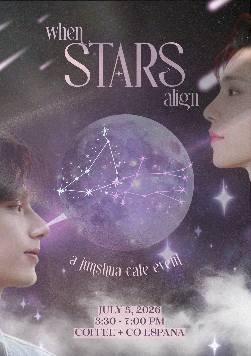jssshavenph's tweet photo. when stars align ⟡ a cafe event for joshua & jun 

join us for a celestial afternoon of fun activities, special prizes, and moments written among the stars.

📍 coffee + co, españa branch
🗓️ july 5, 2026, 3:30 - 7:00 pm

registration on june 14, 7pm. limited slots only.

#StarsAlignedWithJunShua