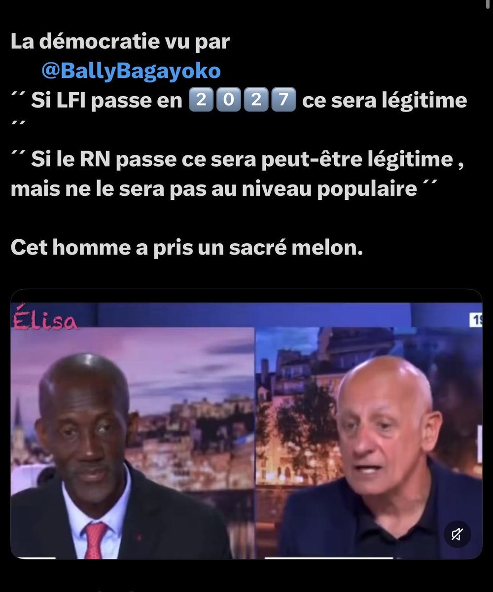 17Barbacan's tweet photo. @R136a1_Earendel @GiogioV1nco @CommanderTorenn @Portes_Thomas La LFI est contre la démocratie à partir du moment qu’il refuse le suffrage du peuple c’est pas compliqué à comprendre. Maintenant inversons les rôles mettons Bardella a la place de Bally qui prononce ce genre de chose vous hurleriez au fascisme. https://t.co/QV0ndteKwZ
