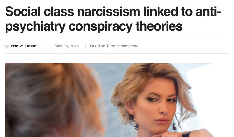 BadreNicolas's tweet photo. “Social class narcissism linked to anti-psychiatry conspiracy theories.”

This article:
• pathologizes people who think highly of themselves as narcissists
• turns the overmedicaalization debate into a class war
• implies questioning psychiatrists is anti-psychiatry

Let’s not forget that healthy, positive self-esteem protects mental health and that is not a conspiracy theory.