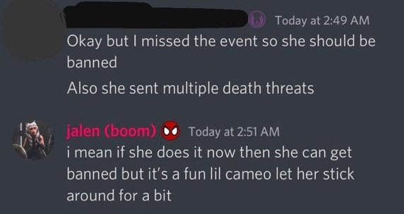 PogChampBuu's tweet photo. The time Jalen didn’t want to kick this girl from his discord because he wanted to smash, even tho she was sending death threats to everyone on the discord.

the quality of your character 🤢🤮 https://t.co/kXRBhDJBNZ