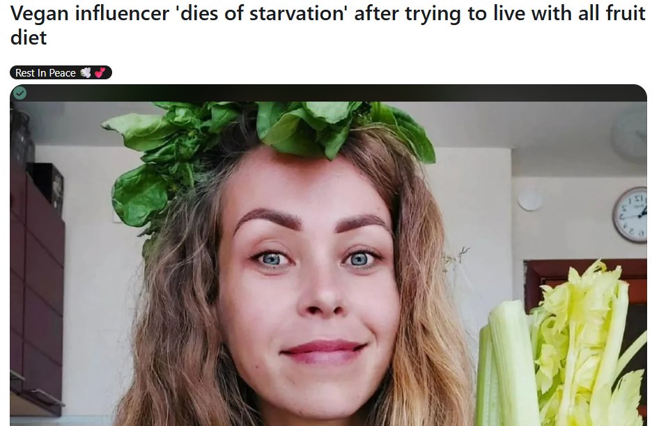 KayKaye09's tweet photo. Some influencer chick died last year from a diet of fruits! https://t.co/nddHNeKLKP