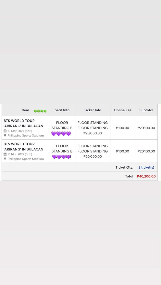 abrloveee_'s tweet photo. BTS ARIRANG IN BULACAN💜

Looking for someone who’s willing to swap their B1, DAY 1 (2 tickets only) + add for VIP Standing B. Dm me po! 

*SWAP only, not selling

#BTS_ARİRANG #BTS_WORLDTOUR_ARIRANG_BULACAN https://t.co/BjTjx0xt8m