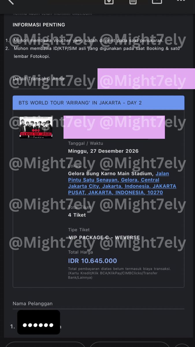 might7ely's tweet photo. [WTS] VIP BTS ARIRANG IN JAKARTA

[army help rt / like ya💜]

Day 1 :
2x Tix — VIP A

Day 2 :
2x Tix — VIP C

🩰fullpayment only 
masuk bareng akuuu bolehh bngt
🩰foreign ok ! — prefer take 2 ticket/day

T. Wts tiket bts in jakarta vip 
#BTS_ARIRANG_TOUR_IN_JAKARTA
#BTS_ARİRANG https://t.co/dFAfAs04Et