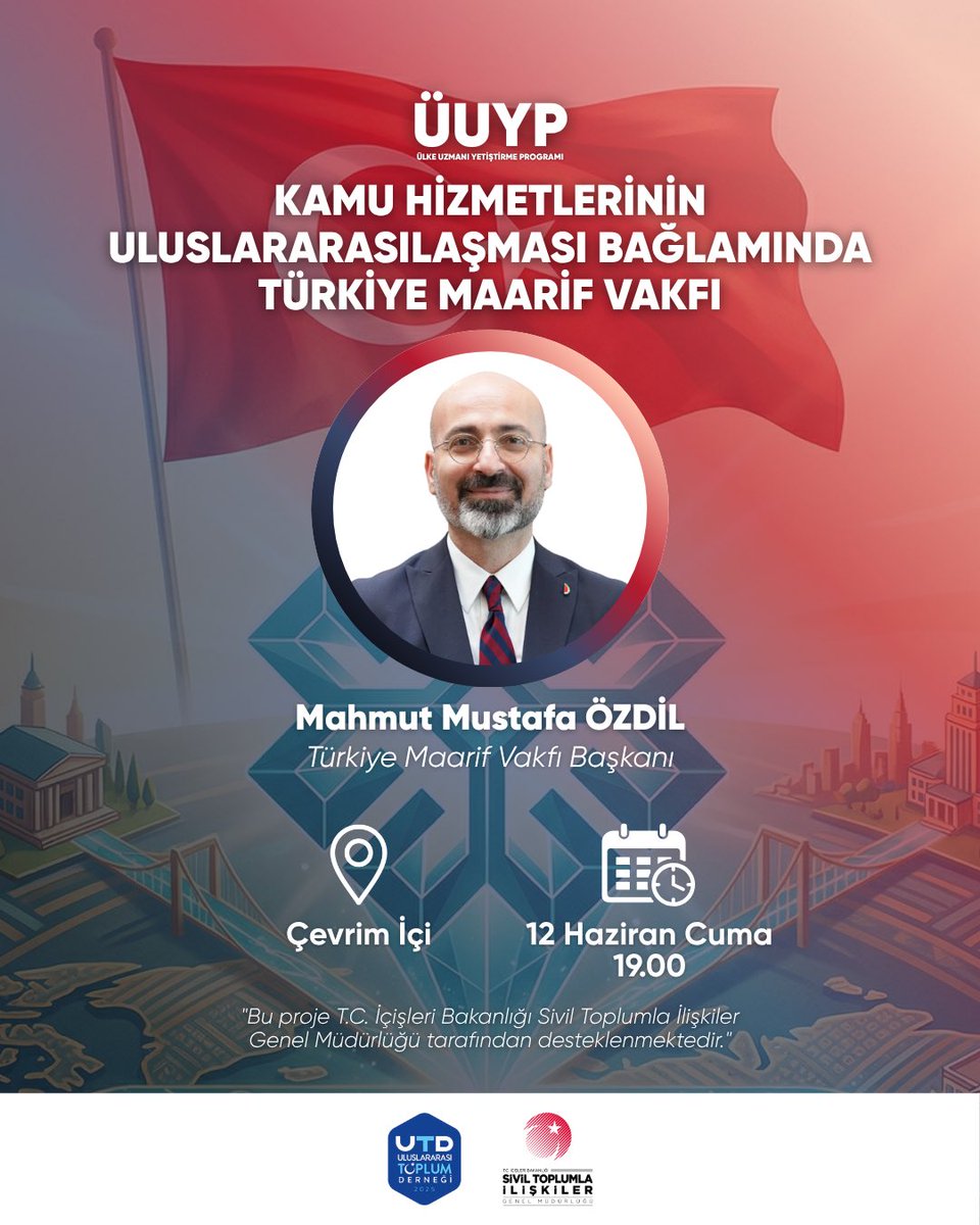 utdresmi's tweet photo. Ülke Uzmanı Yetiştirme Programımızın kapanış dersi, 13 Haziran Cuma günü saat 19.00’da Sayın Mahmut Mustafa Özdil’in katılımıyla gerçekleştirilecektir 🎓✨

#UTD #ÜUYP #ÜUYP2026 https://t.co/qsYf4ByQWi
