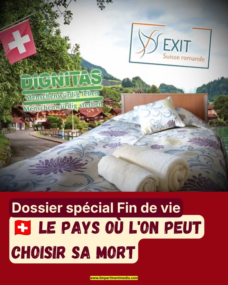 ameledebey's tweet photo. 🇨🇭 Depuis 1937, un article du Code pénal a fait de la #Suisse l'un des pays les plus libéraux au monde sur la #FinDeVie. ⚖️
#Exit, #Dignitas, #Pegasos : un modèle qui fascine autant qu'il dérange, et que la #France observe sans oser franchir le pas. 🕊️
👉 https://t.co/vX0uWW4ToW