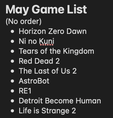 jayd_mclean's tweet photo. @IdkTest_06 Take some effort to find games you want to play and not just whats popular at the moment. I actually sit down each month and make a list of stuff I want to potentially play, and then you just knock it out and have some fun (Last month for example) https://t.co/fIkw5Gdmyq