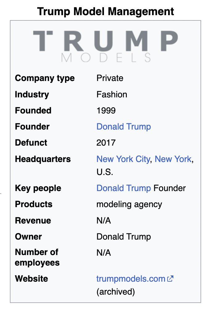 mouvement33's tweet photo. @dmp267 Do you know anything about Trump's modeling agency? He closed it in 2017 after he was inaugurated. I believe it was a front for trafficking underage models and he had it for a long time. https://t.co/pIkhUcd8nA