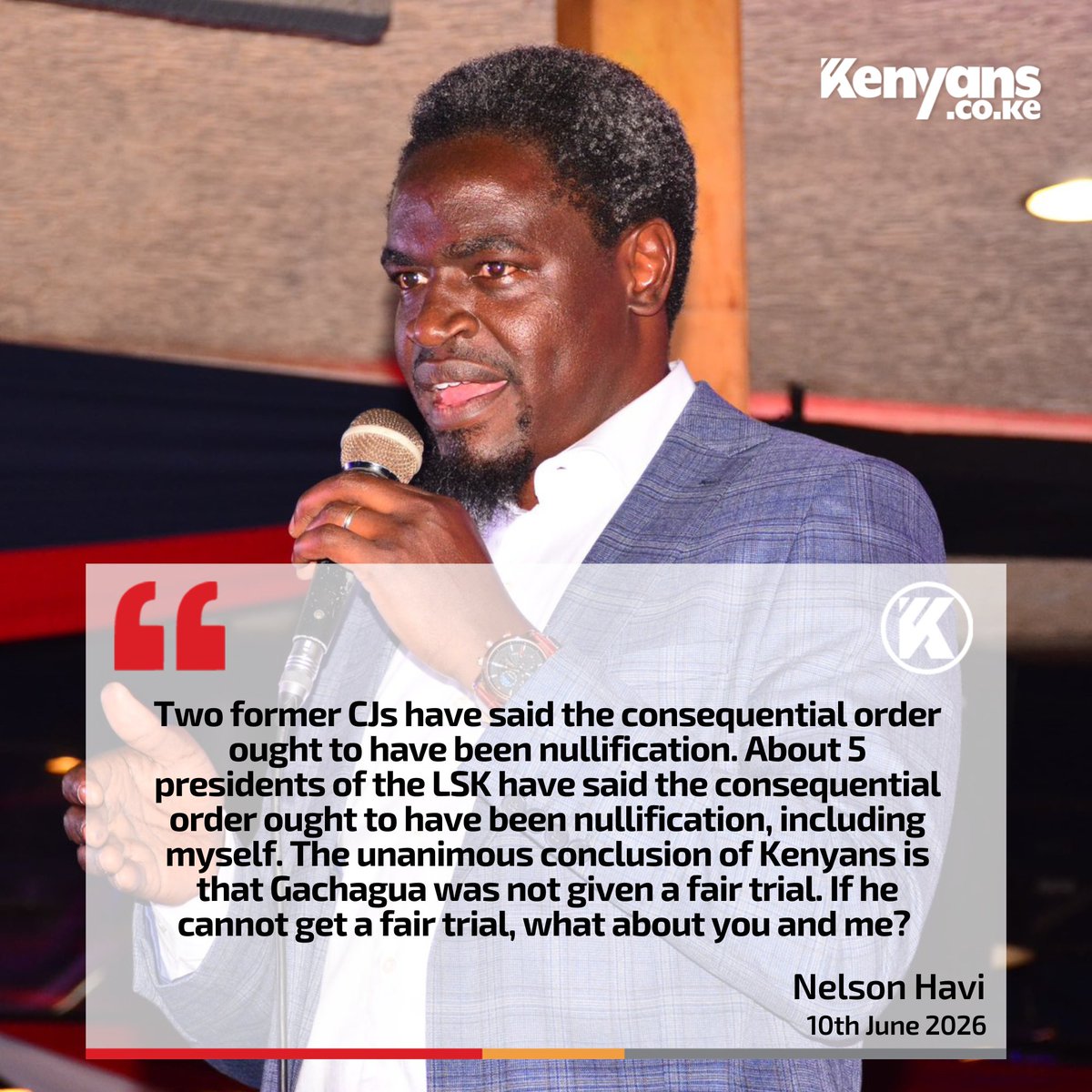 Kenyans's tweet photo. If Rigathi Gachagua cannot get a fair trial, what about you and me? - Nelson Havi https://t.co/jyS8JiCAW6